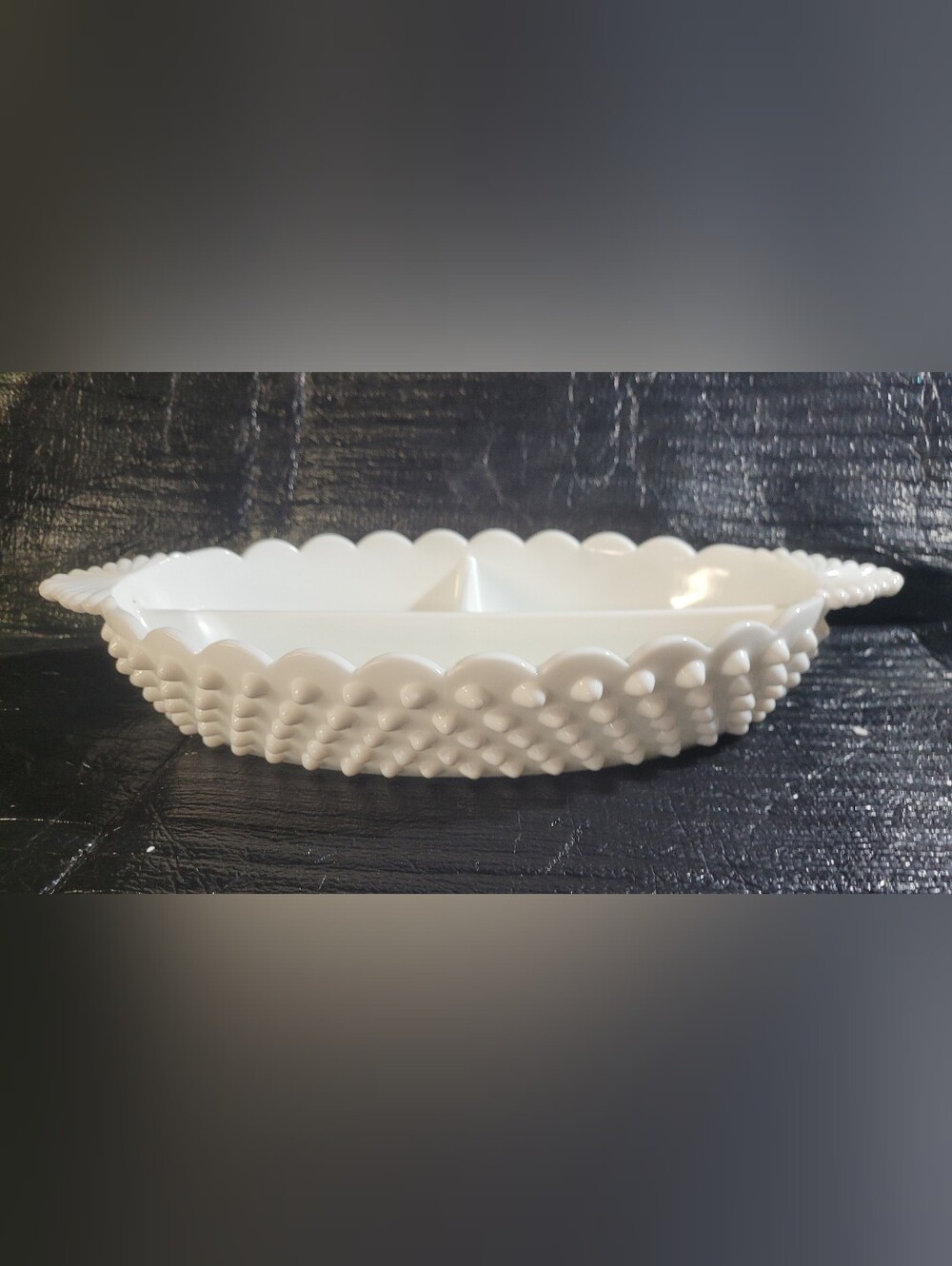 Fenton White Hobnail Milk Glass Divided Serving Dish